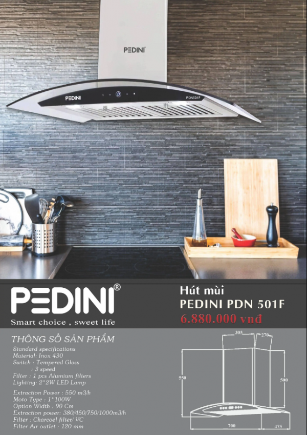 Hút mùi pedini PDN 506F